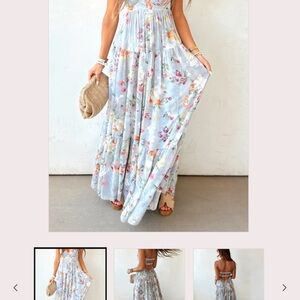 Floral “Tea Time” Maxi Dress in Blue